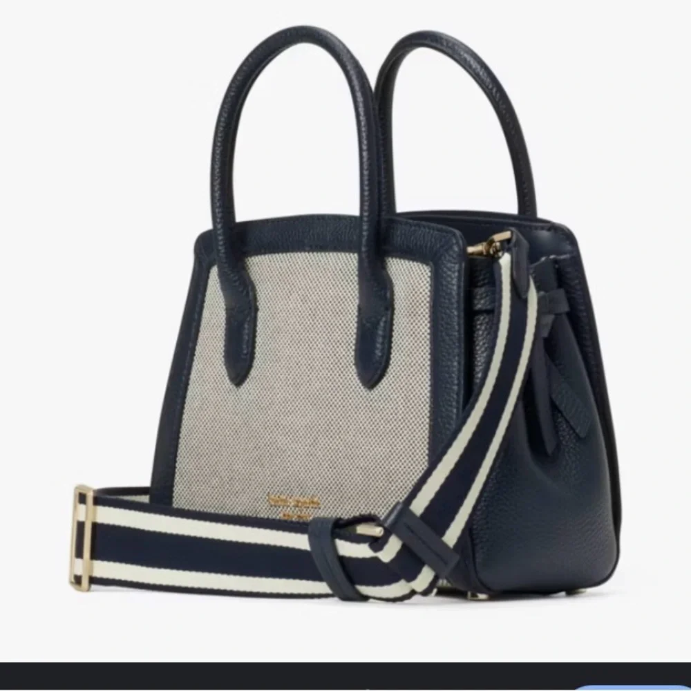 KATE SPADE Knott Canvas & Pebbled Leather Satchel - Blazer Blue color